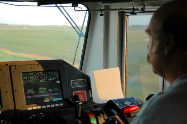 William Brotherton at the throttle of an F9 locomotive